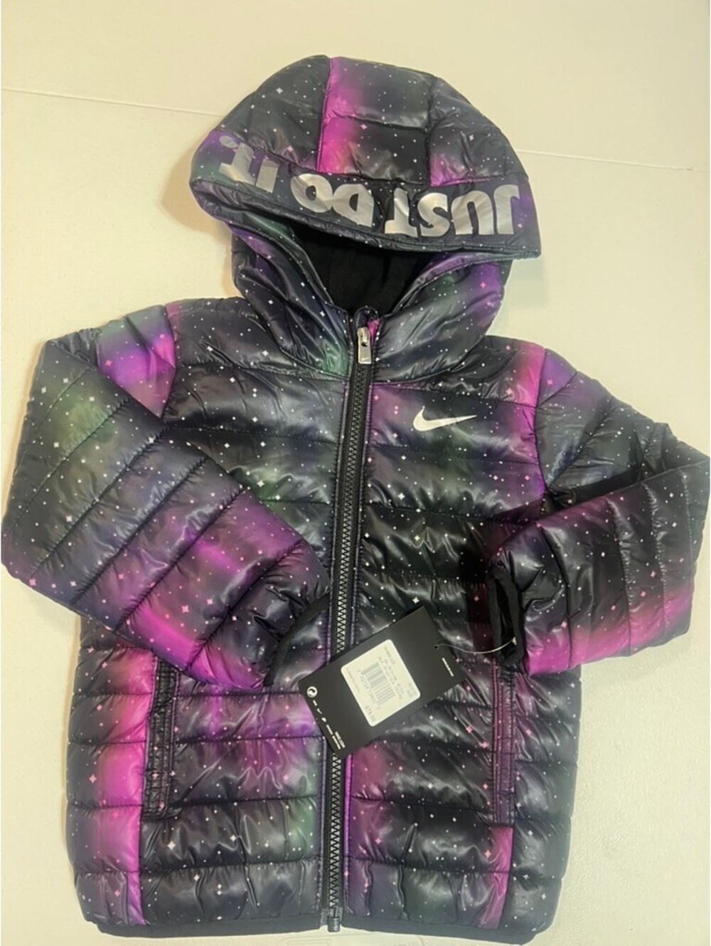 NWT - Nike Black Purple Galaxy Stars Fleeced Lined Winter Jacket 24M - MSRP $85